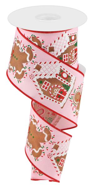 2.5"X10YD GINGERBREAD MAN/HOUSE - LT PNK/BRN/RED/GRN - RGC171615