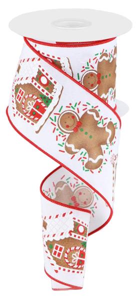 2.5"X10YD GINGERBREAD MAN/HOUSE - WHITE/BRN/RED/GRN - RGC171627
