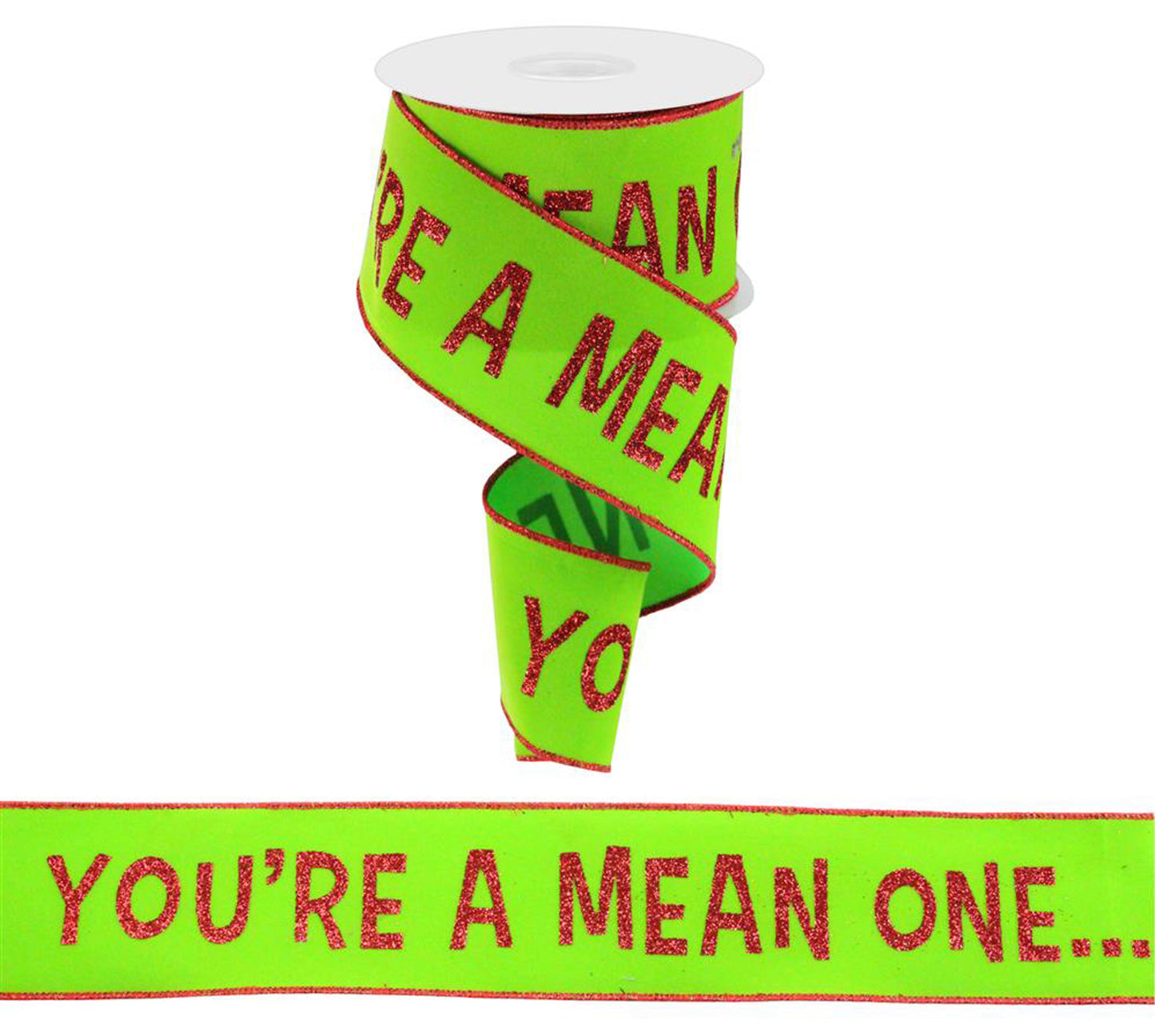 2.5"X10YD YOU'RE A MEAN ONE VELVET - LIME RED - RGC181133