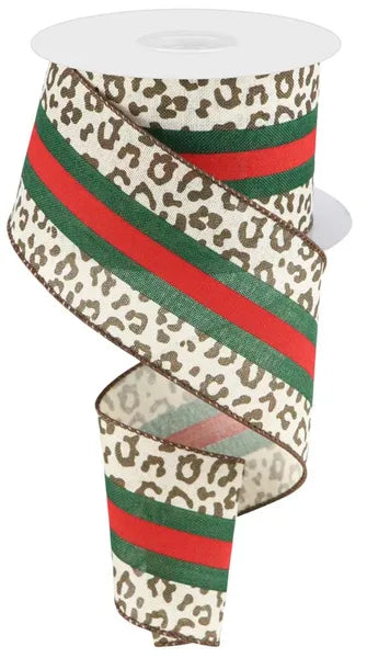 2.5"X10YD LEOPARD/CTR STRIPES/ROYAL-CREAM/RED/EMERALD/BROWN-RGC1856C2