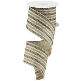 2.5"X10YD SLASH STRIPE ROYAL BURLAP - BLACK GREY WHITE LIGHT BEIGE - RGC195201