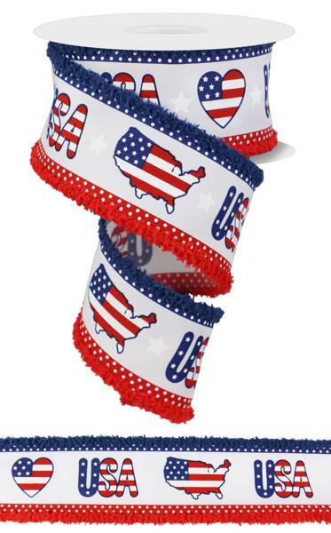 2.5" x 10yd Patterned USA drift edge patriotic ribbon