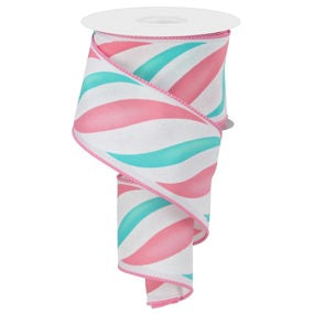 2.5"X10YD SWIRL CANDY STRIPE - WHITE PINK ICE BLUE MINT - RGE1049WM