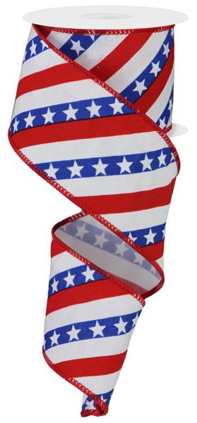 2.5" x 10yd Diagonal Stripes with Stars patriotic ribbon