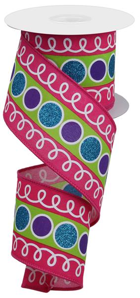 2.5"X10YD STRIPE GLITTER CIRCLE WITH LOOPS - TURQUOISE, LIME, PURPLE, PINK - RGE106811