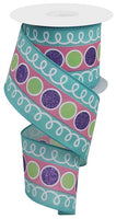 2.5"X10YD STRIPE GLITTER CIRCLE WITH LOOPS - LAVENDER, GREEN, PINK AND TEAL - RGE1068XC