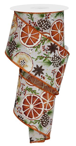 2.5"X10YD FRUIT SLICE/PINECONE ON PG - CREAM/MULTI - RGE1387