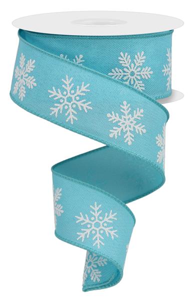 1.5"X10YD SNOWFLAKE/RYL BURLAP - LIGHT BLUE/WHITE - RGE155414