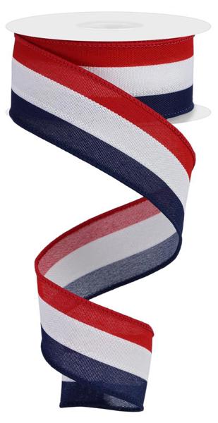 1.5" x 10yd red white and blue vertical stripe patriotic ribbon