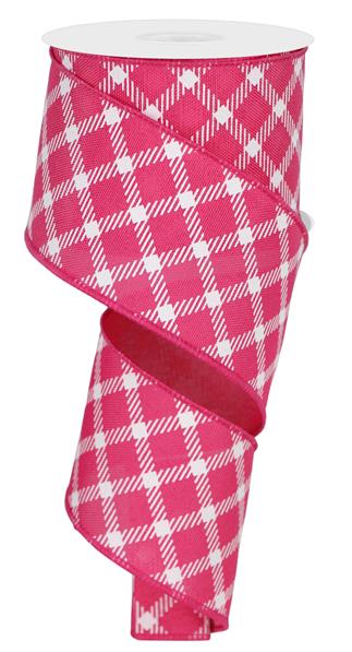 2.5"X10YD DIAMND CHECK/FAUX ROYAL BURLAP - FUCHSIA/WHITE - RGE161107