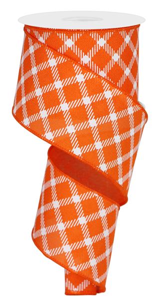 2.5"X10YD DIAMND CHECK/FAUX ROYAL BURLAP - ORANGE/WHITE - RGE161120