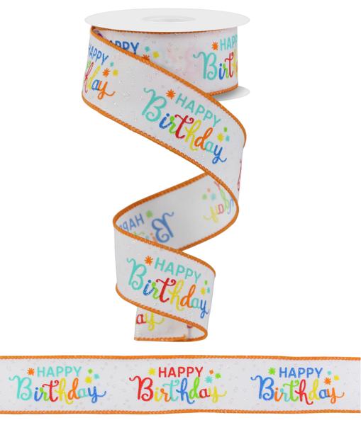 1.5" x 10yd Happy Birthday Script ribbon