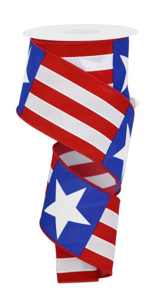 2.5" x 10yd Bold Star Stripes patriotic ribbon