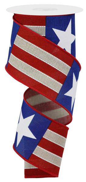 2.5" x 10yd Bold Star Stripes patriotic ribbon