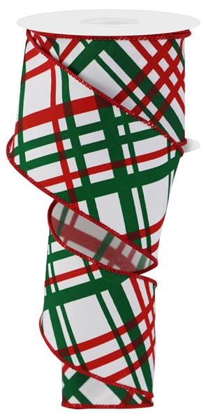 2.5"X10YD WINDOWPANE PLAID (DIAGONAL) - WHITE/RED/EMERALD - RGE1653K2
