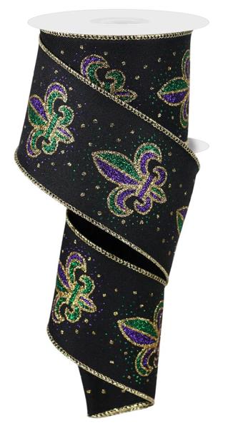 2.5" x 10yd Fleur De Lis mardi gras ribbon