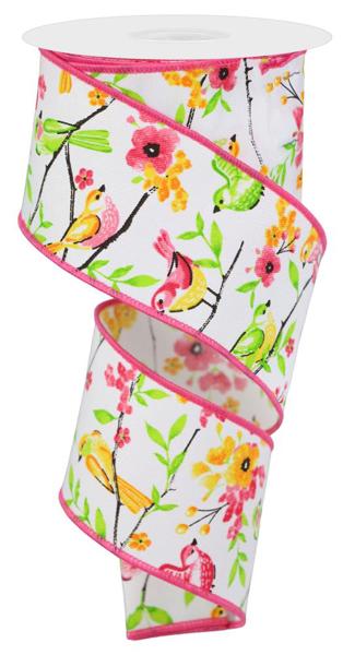 2.5" x 10yd Birds with Floral Branches ribbon