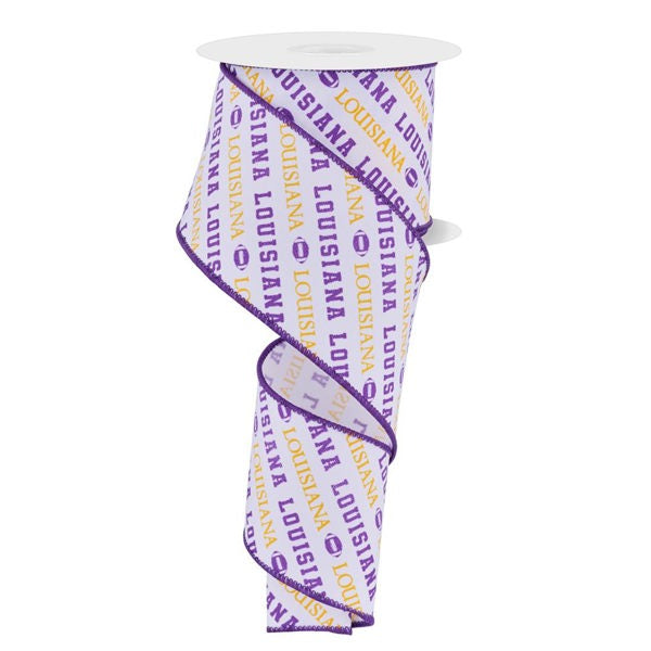 2.5"X10YD LOUISIANA DIAGONAL PATTERN - WHITE/GOLD/PURPLE - RGF1119