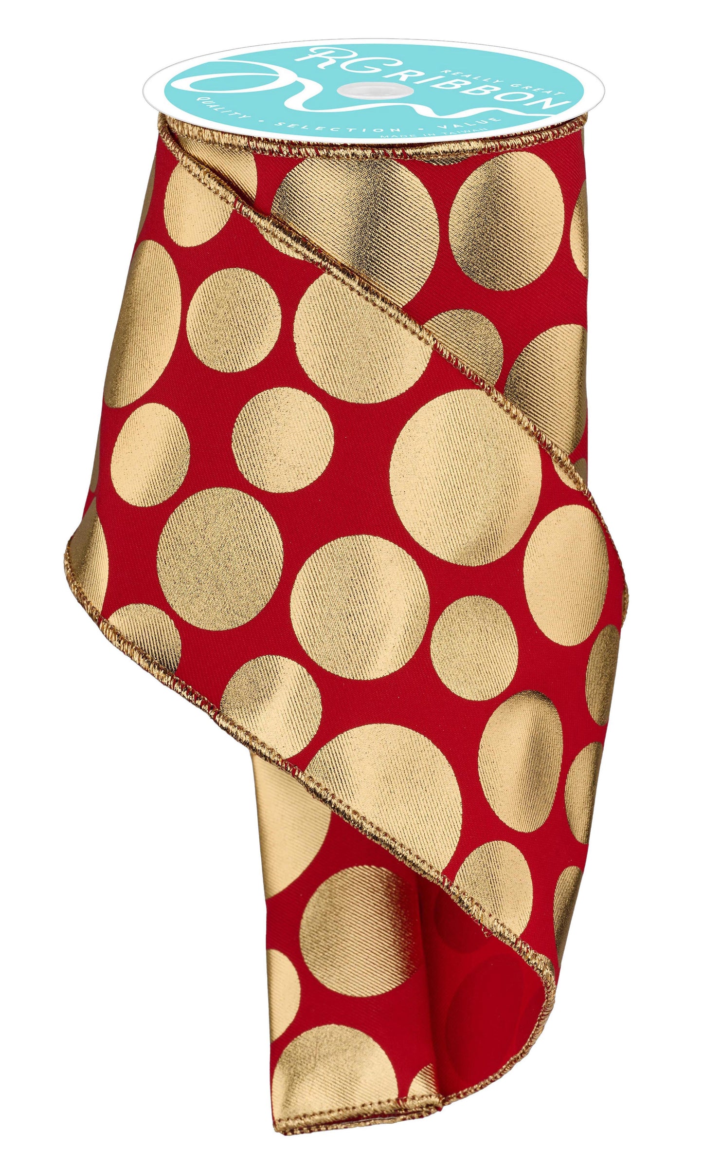 4"X10YD GOLD 3 SIZE MULTI DOTS - RED/GOLD - RGF113724