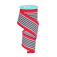 2.5"X10YD VERTICAL STRPE WITH POLKA DOT EDGE - WHITE, BLACK AND RED - RGF1301CM