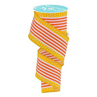 2.5"X10YD VERTICAL STRPE WITH POLKA DOT EDGE - WHITE, ORANGE AND YELLOW - RGF1301J9