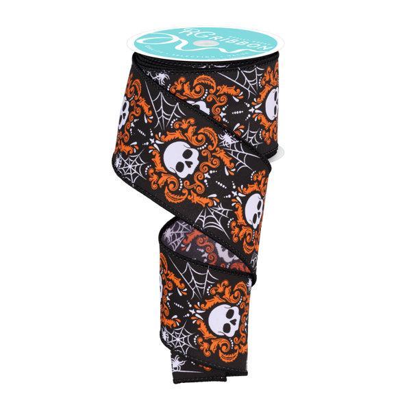 2.5"X10YD ORANGE SKULL DAMASK - RGF1303GG