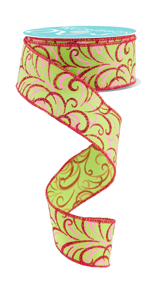 1.5" X 10YD MULTI SWIRLS - LIME, PINK, RED - RGF13223R