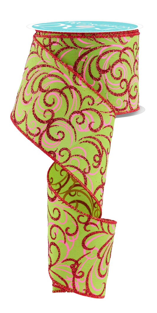 2.5" X 10YD MULTI SWIRLS - LIME, PINK, RED - RGF13233R