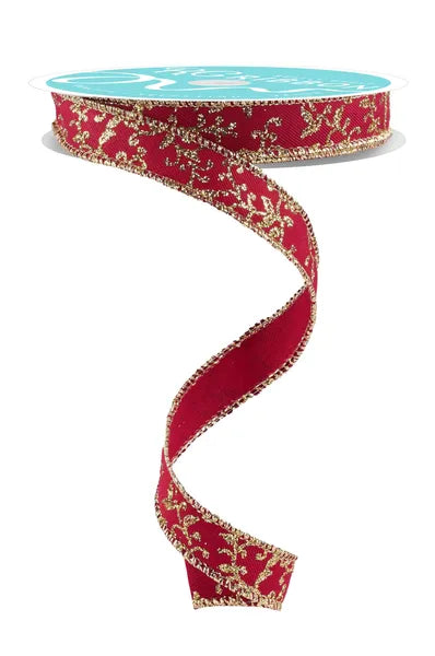 5/8" x 10yd Glitter Mini Leaf Vines- Wine/Gold-RGF139372