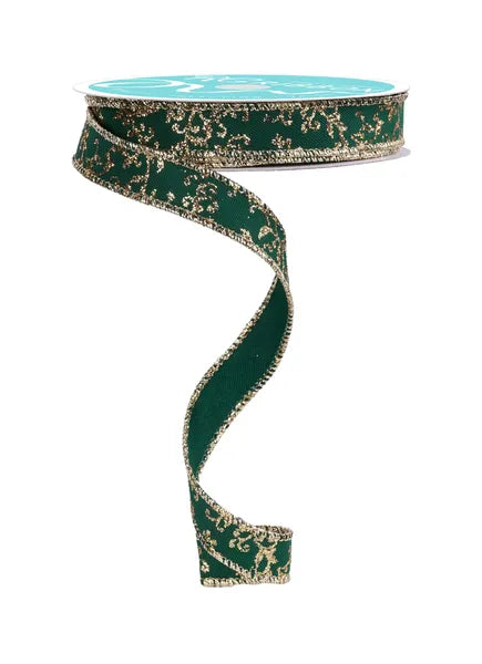 5/8" x 10yd Glitter Mini Leaf Vines-Hunter Green/Gold- RGF1393CK