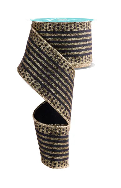 2.5"X10YD VERTICAL STRIPE/DOT EDGE-BLACK/GOLD-RGF151086