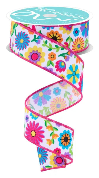 1.5"X10YD FIESTA FLORALS-WHITE/MULTI-RGF1613