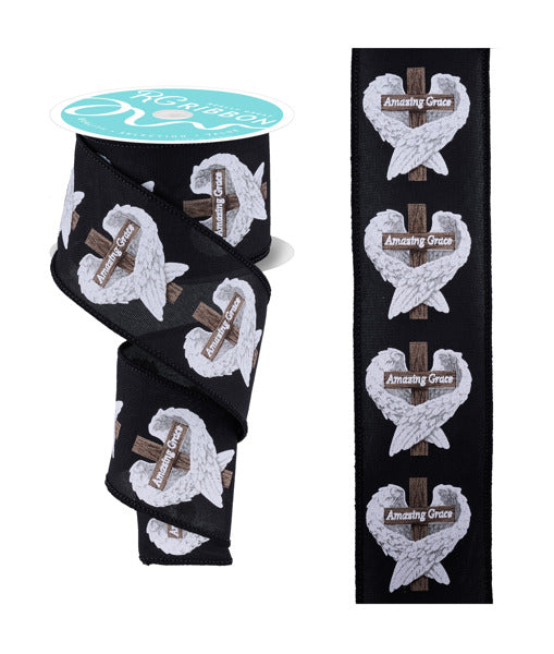 2.5"X10YD AMAZING GRACE CROSS W/WINGS - BLACK/BROWN/GREY - RGF167302