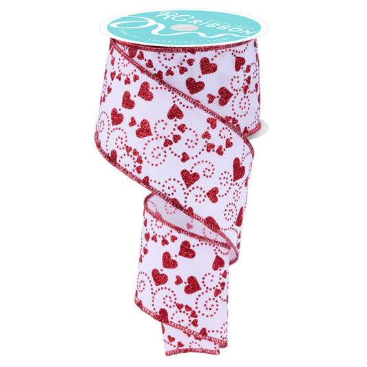 2.5"X10YD MINI SWIRL HEART - WHITE/RED - RGF175127