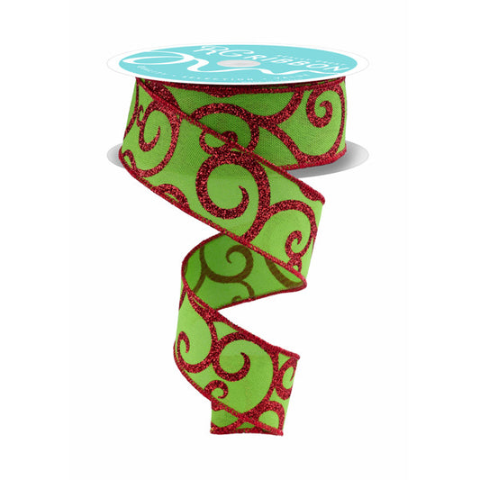 1.5"X10YD GLITTER SWIRL - FRESH GREEN/RED - RGF178670