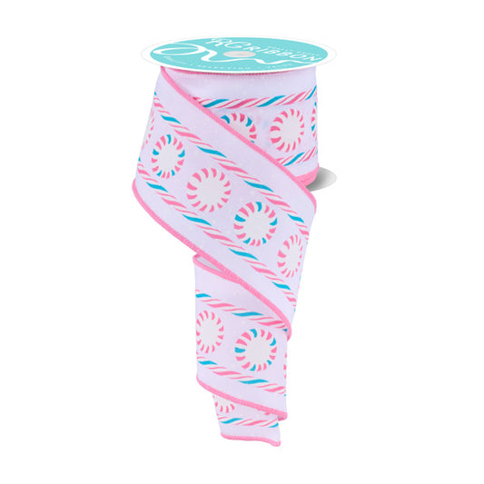 2.5"X10YD GLITTER PEPPERMINT/SATIN - WHITE/PINK/ICE BLUE - RGF1809RT
