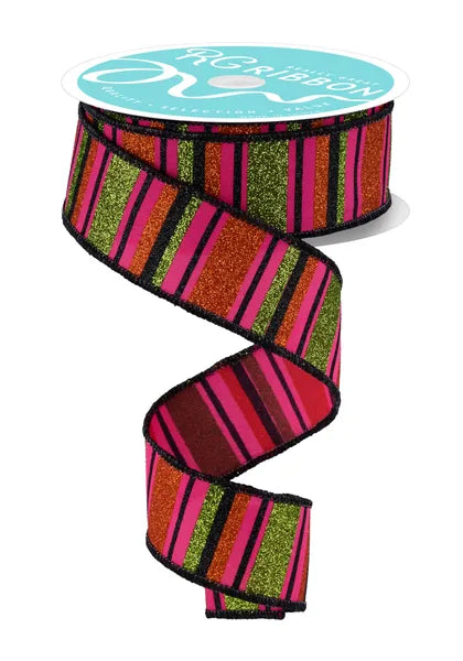 1.5"X10YD HORIZONTAL STRIPE-HOT PINK/LIME/ORNG/BLCK-RGF191211