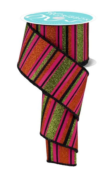 2.5"X10YD HORIZONTAL STRIPE-HOT PINK/LIME/ORNG/BLCK-RGF191311
