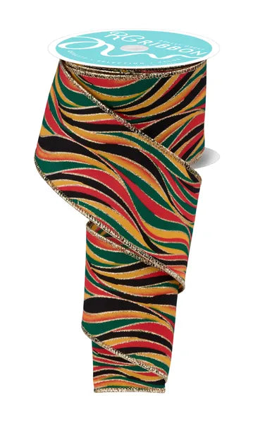 2.5"X10YD WAVY STRIPES-RED/EMERALD/GOLD/BLK-RGF193736