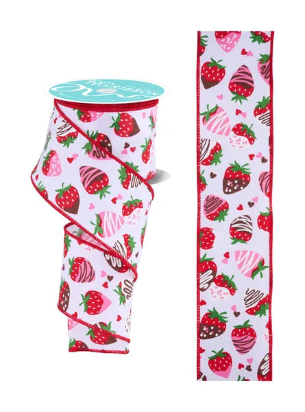 2.5"X10YD CHOCOLATE COVERED STRAWBERRIES-WHITE/MULTI-RGH107027