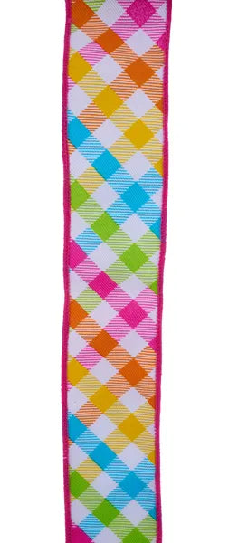1.5"X10YD MULTICOLOR PLAID-WHT/PINK/YLLW/TURQ/ORNG-RGH115811