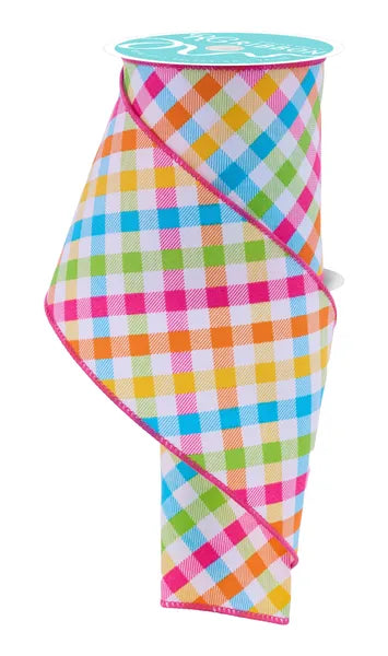 4"X10YD MULTICOLOR PLAID-WHT/PINK/YLLW/TURQ/ORNG-RGH116011
