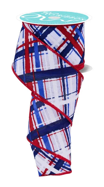 2.5"X10YD DIAGONAL MULTI WIDTH PLAID-WHITE/RED/BLUE/NAVY-RGH118824