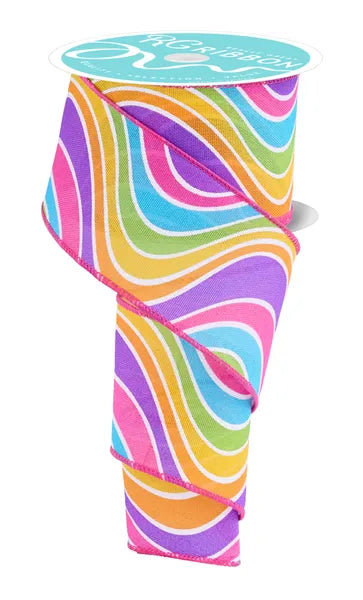 2.5"X10YD MULTICOLOR WAVY STRIPE-MULTI/IRID WHITE-RGH1235GE