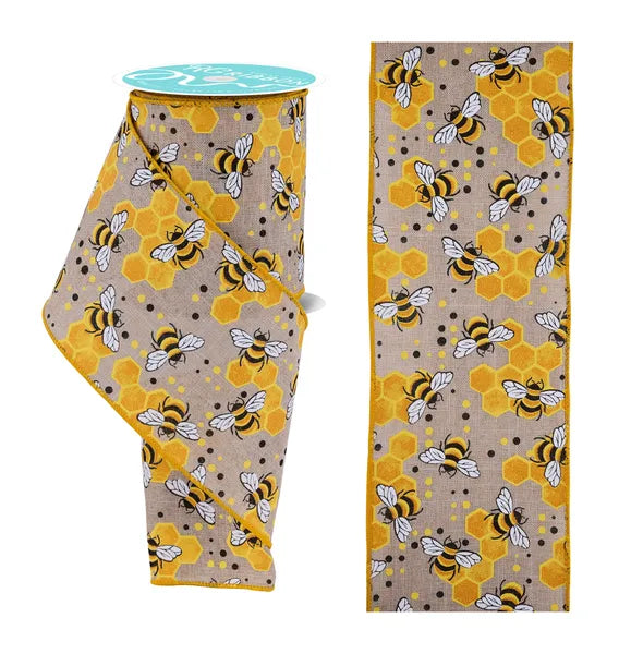 4"X10YD BUMBLEBEES W/ HONEYCOMB-NATURAL/BLACK/YELLOW/WHT-RGH127618
