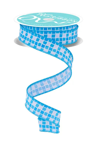 7/8"X10YD SMALL CHECK/FOAM LINES-WHITE/MULTI BLUE-RGH717703