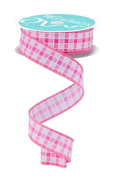 7/8"X10YD SMALL CHECK/FOAM LINES-WHITE/MULTI PINK-RGH717722