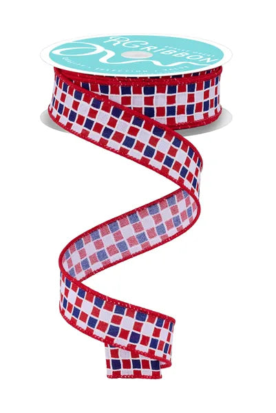 7/8"X10YD SMALL CHECK/FOAM LINES-WHITE/RED/NAVY-RGH717724
