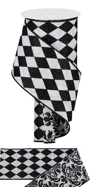 4"X10YD TRIPLE LAYER DAMASK/HARLEQUIN - WHITE/BLACK - RGV0005X6