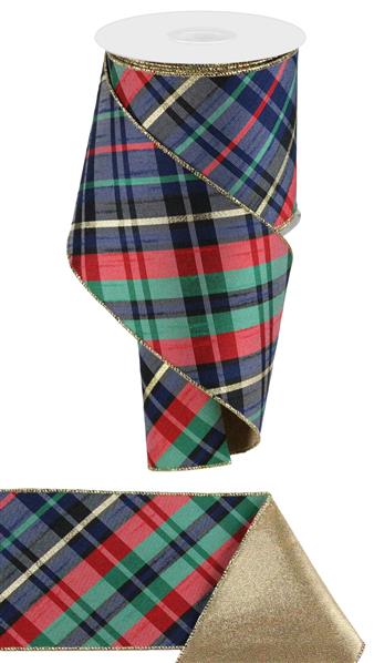 4"X10YD DIAGONAL PLAID/METALLIC - NAVY/RED/EMERALD/GOLD - RGX0069EC